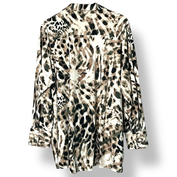 WYNNE LAYERS Cotton Spandex Knit 3 Button Long Sleeve Shirt Leopard Print Sz 1X - Picture 4 of 7